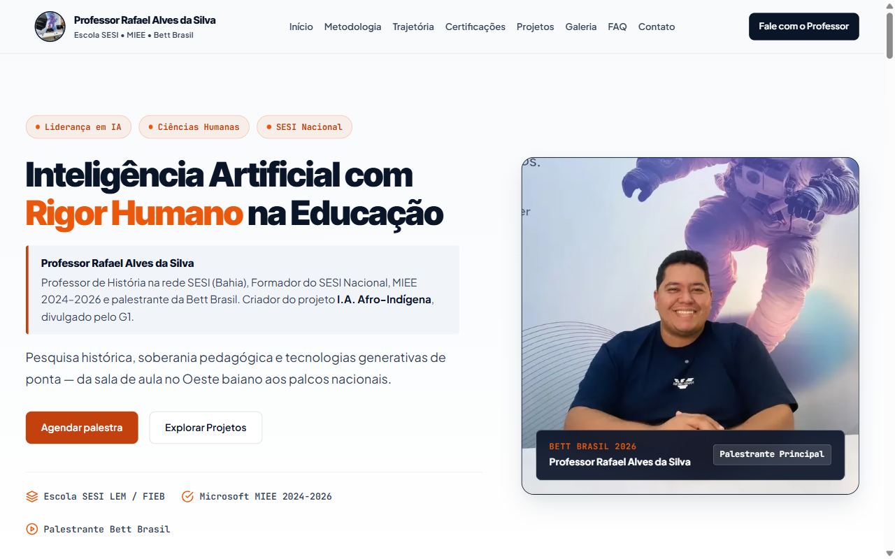Página inicial do site Professor Rafael Alves