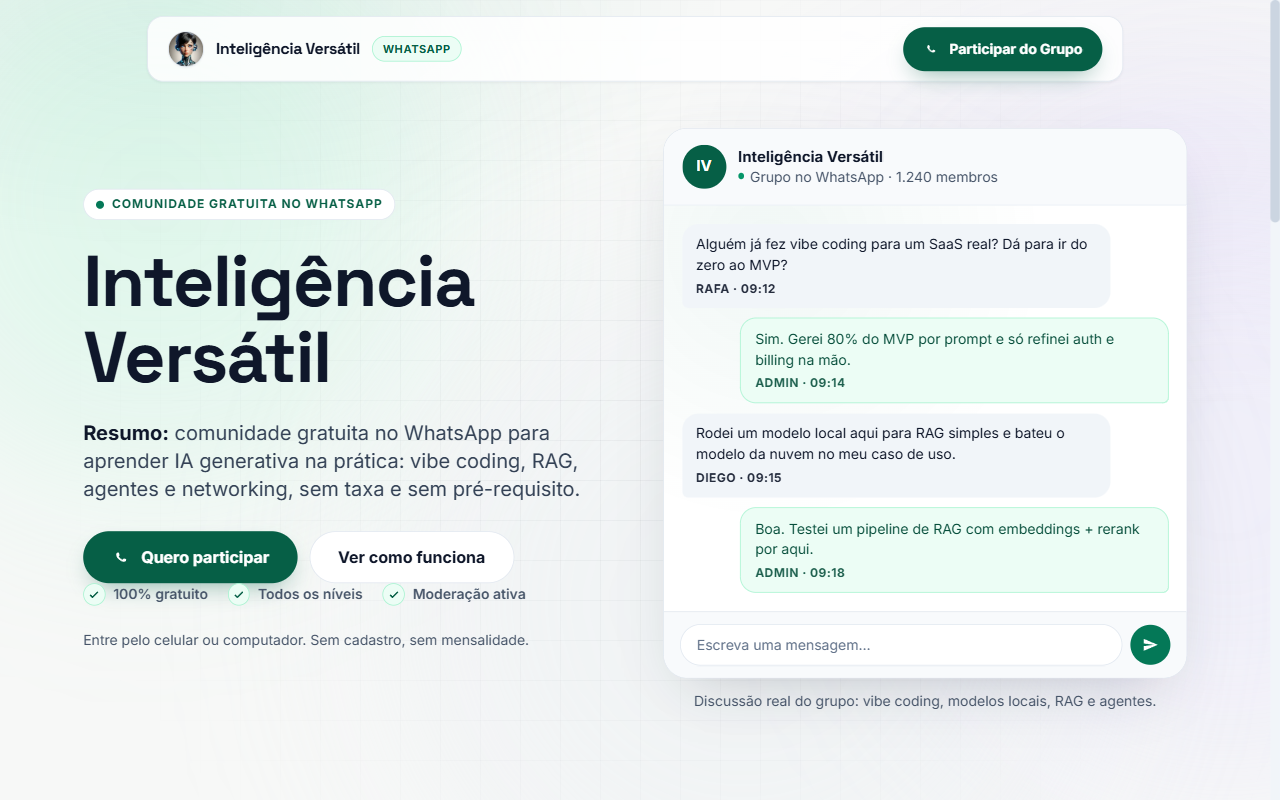 Página da comunidade Inteligência Versátil